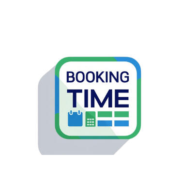 AI generated booking time icon, blue and green coloured, to represent the time that we will meet for the photo shoot in Milos Greece.